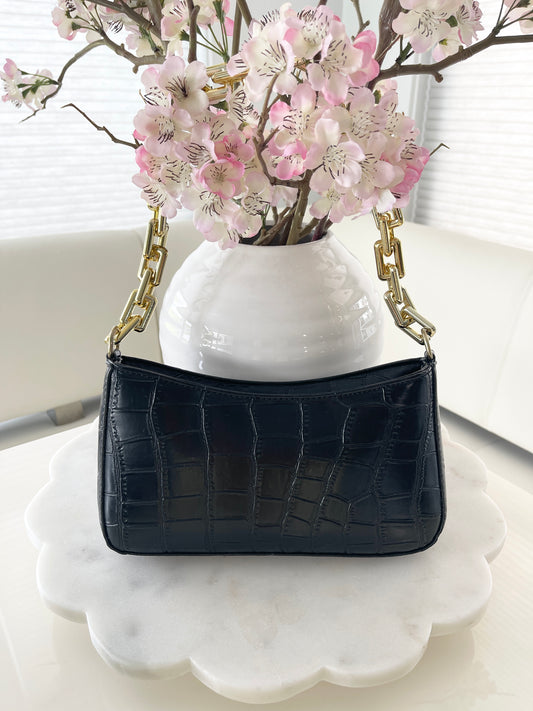 SHOULDER BAG - CROC (BLACK)