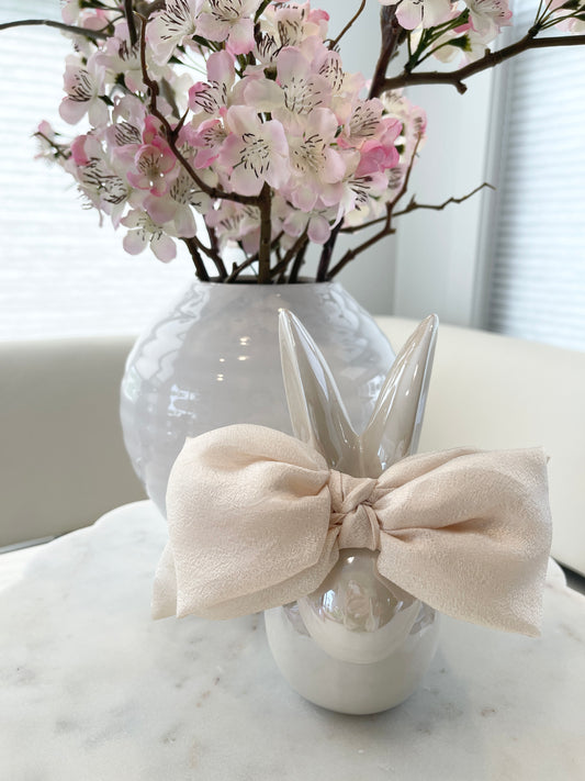 POLYESTER BOW HEADBAND (CREAM)