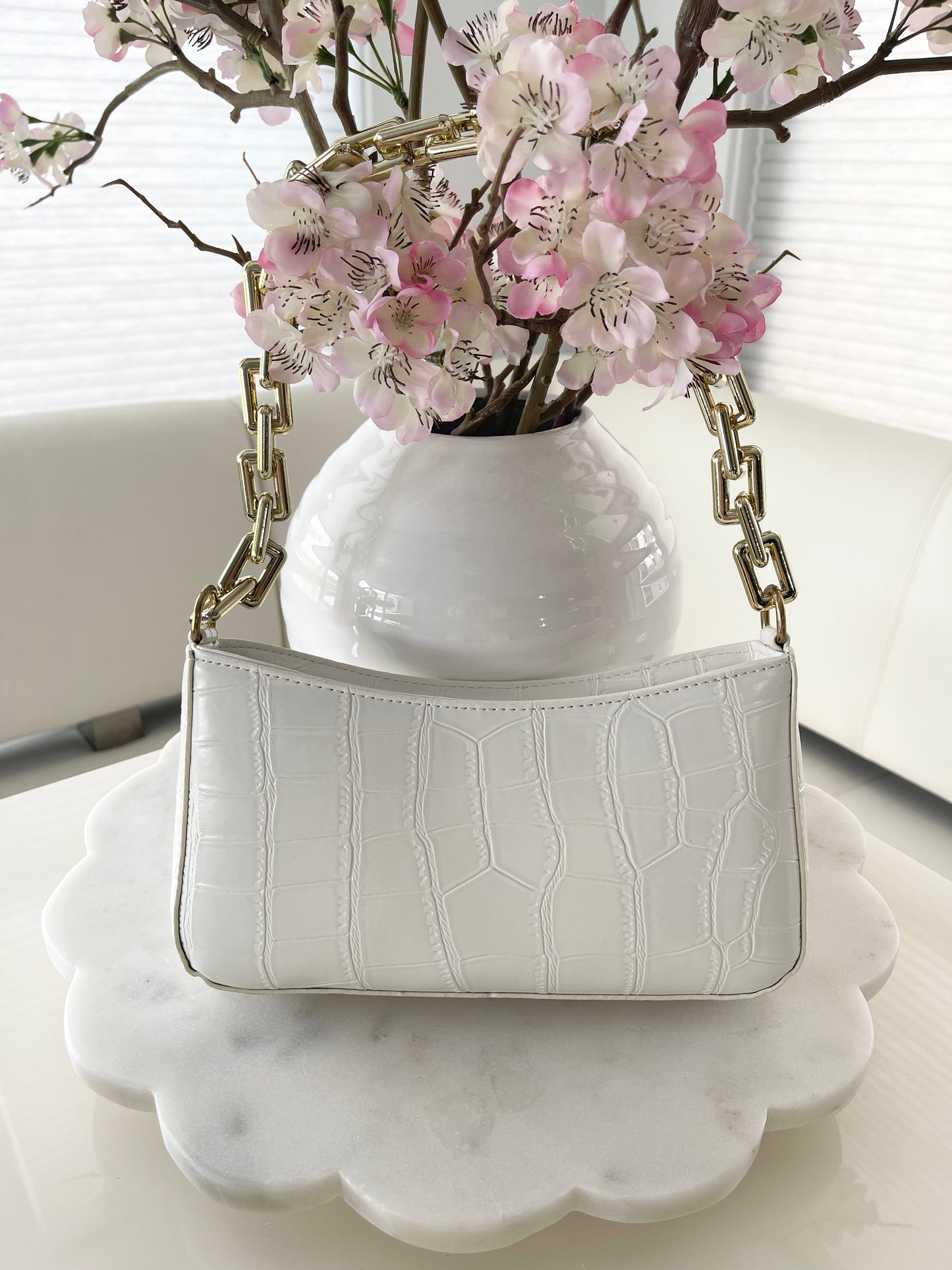SHOULDER BAG - CROC (WHITE)