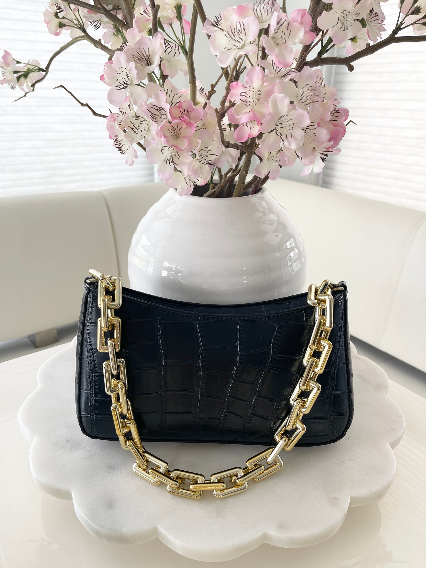 SHOULDER BAG - CROC (BLACK)