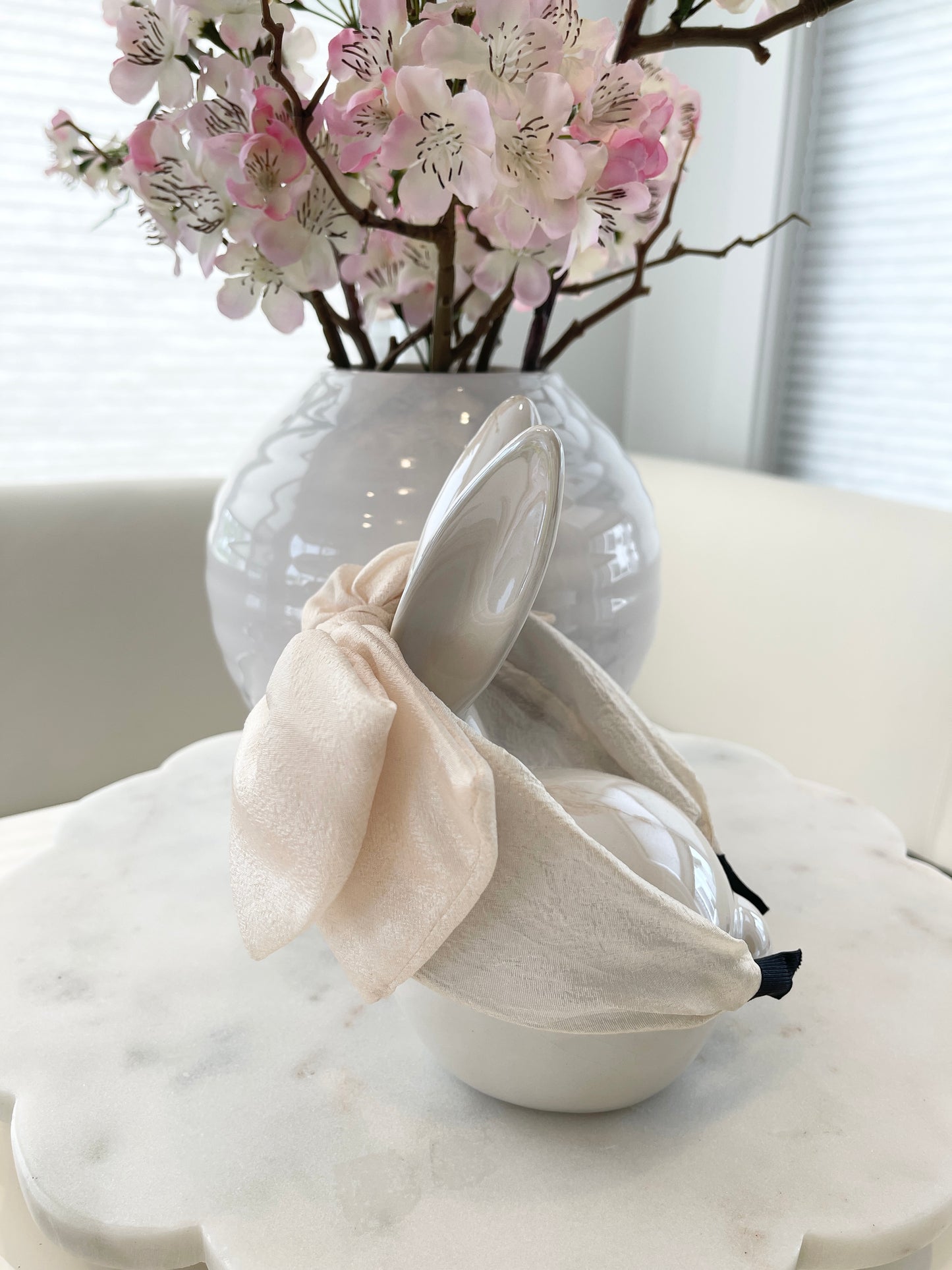 POLYESTER BOW HEADBAND (CREAM)